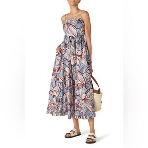 Nicholas Julie Dress Blue Brown Floral Cotton Sleeveless Midi Dress‎ size 4